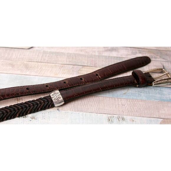 Brighton WOVEN BROWN GENUINE LEATHER 3/4"Wd CASUAL SKINNY WOMEN'S BELT Sz M (G98 - Picture 8 of 9
